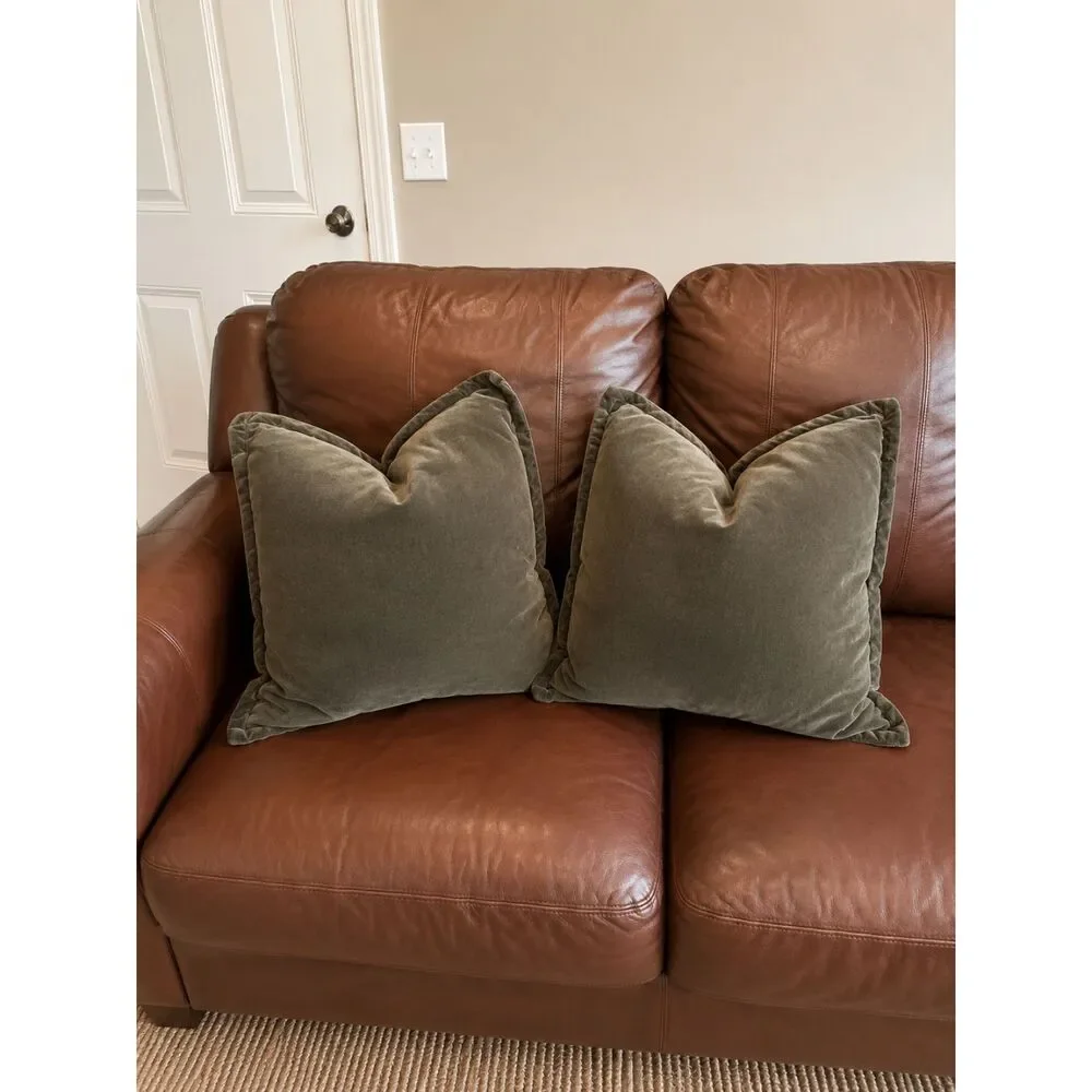 Set of 2 Olive Green Velvet Throw Pillows Luxury Accent Couch Sofa Pillows